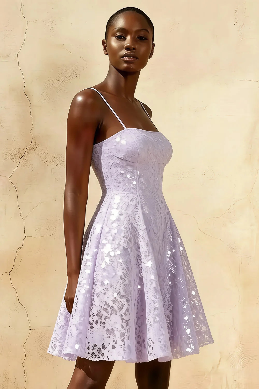 Gemma Lavender Mini Glitter Dress - Sequin Lace Party Dress