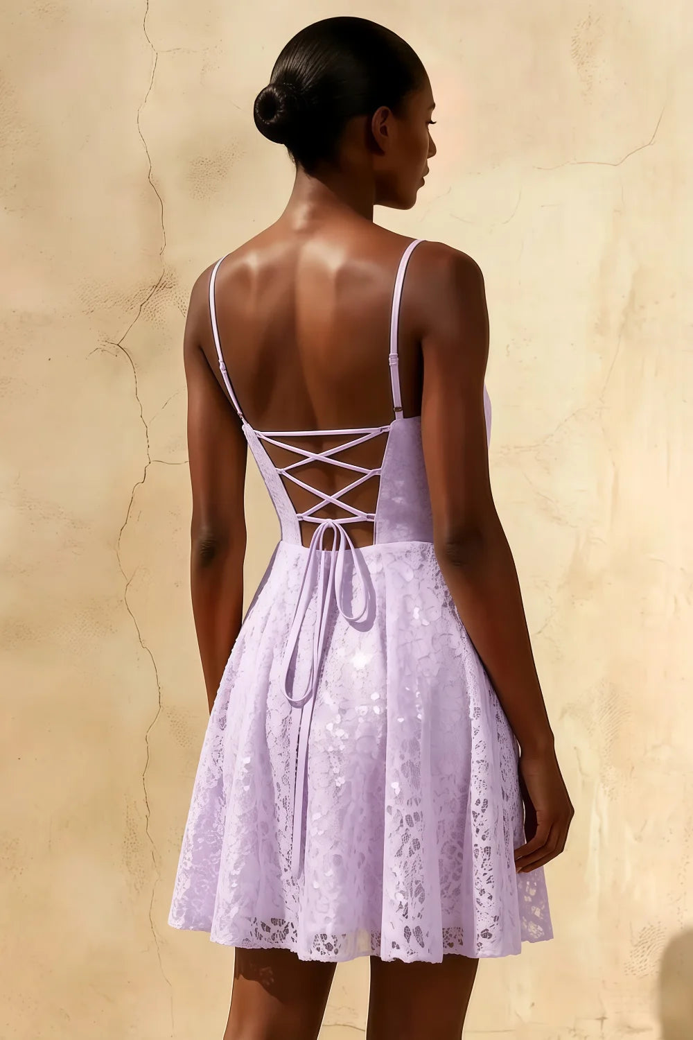 Gemma Lavender Mini Glitter Dress - Sequin Lace Party Dress