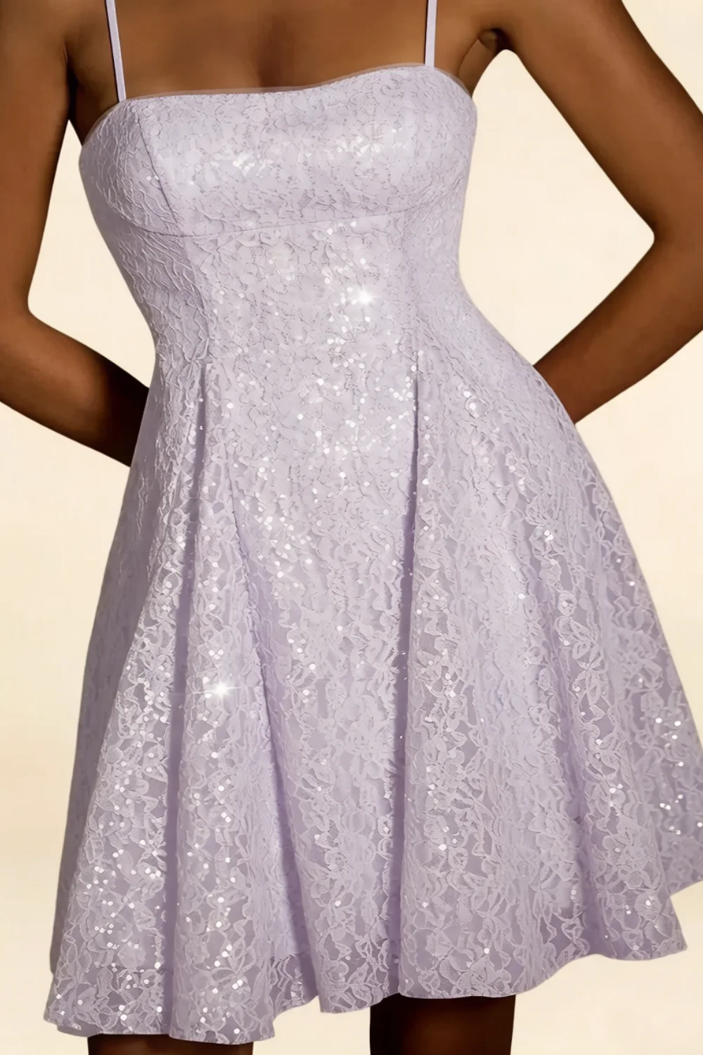 Gemma Lavender Mini Glitter Dress - Sequin Lace Party Dress