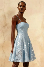 Gemma Light Blue Glitter Mini Dress | Lace-Up Sequin Gown
