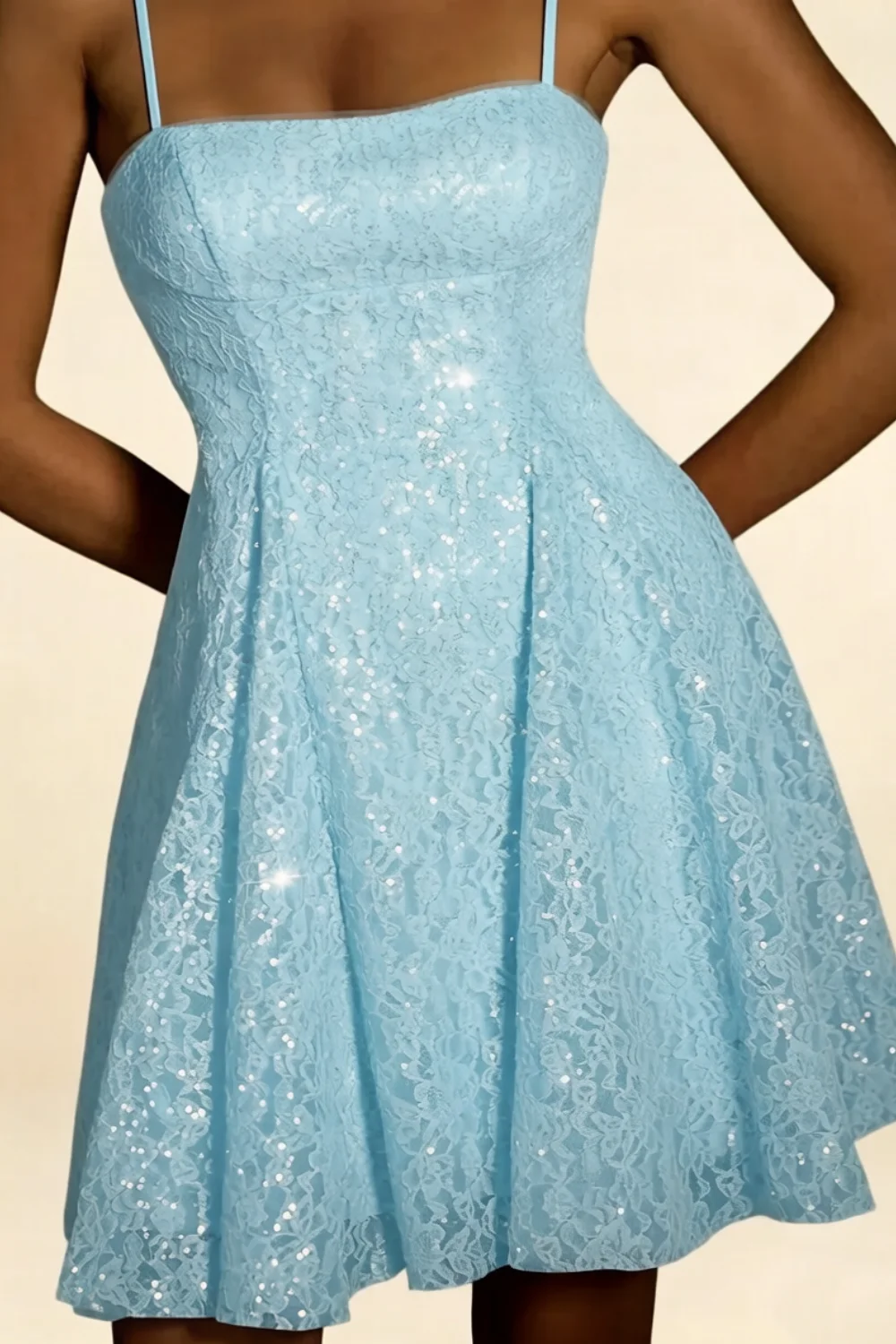 Gemma Light Blue Glitter Mini Dress | Lace-Up Sequin Gown