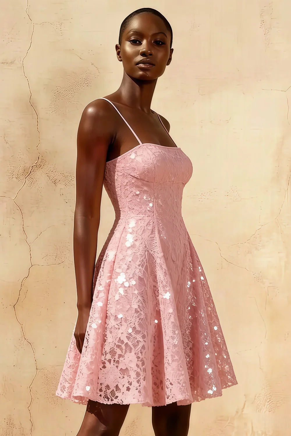 Gemma Pink Glitter Mini Dress | Sequin Lace-Up Homecoming Dress