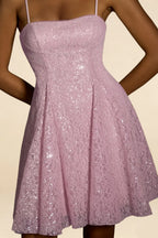 Gemma Pink Glitter Mini Dress | Sequin Lace-Up Homecoming Dress