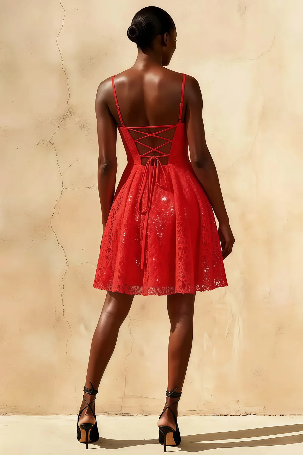 Gemma Red Glitter Mini Dress | Sparkly Lace A-Line Party Gown Secondary image