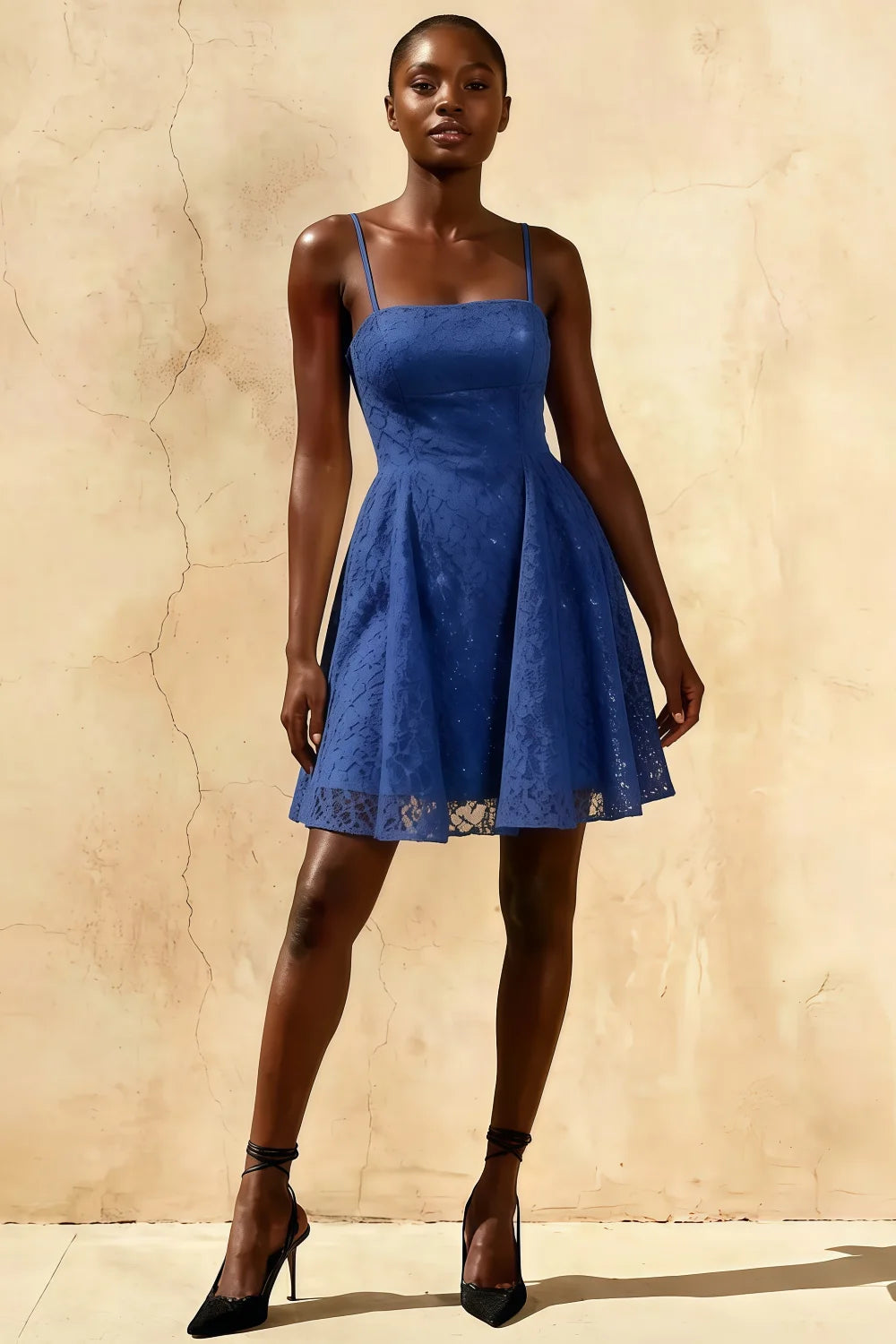 Royal Blue Glitter Mini Dress - Gemma Lace-Up Back Mini Dress