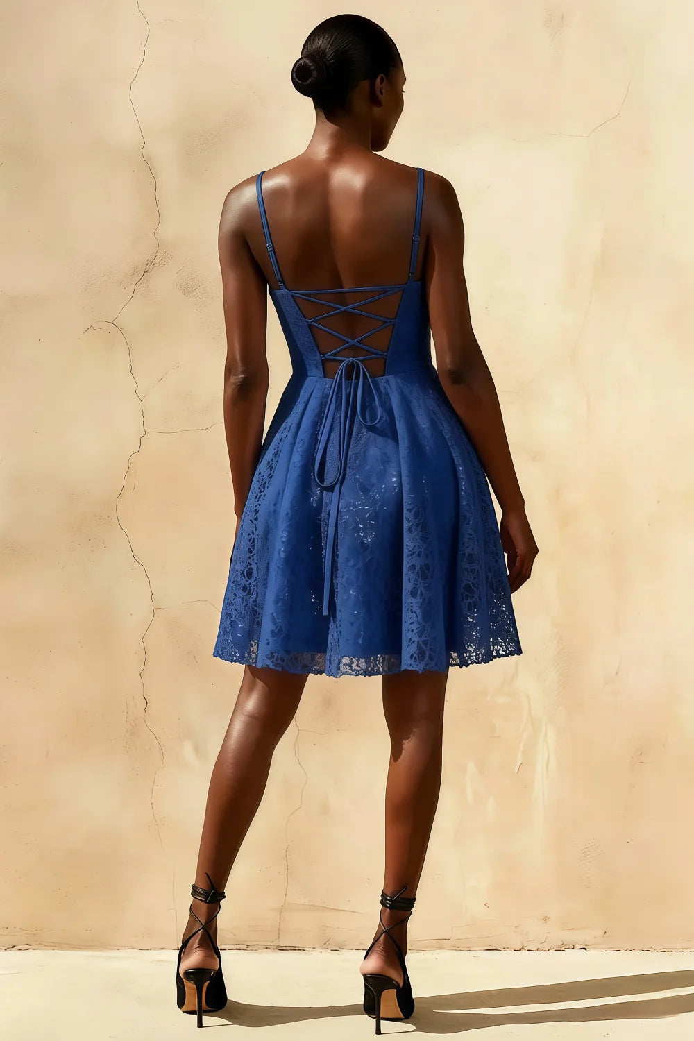 Royal Blue Glitter Mini Dress - Gemma Lace-Up Back Mini Dress Secondary image
