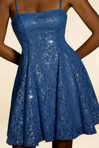 Royal Blue Glitter Mini Dress - Gemma Lace-Up Back Mini Dress