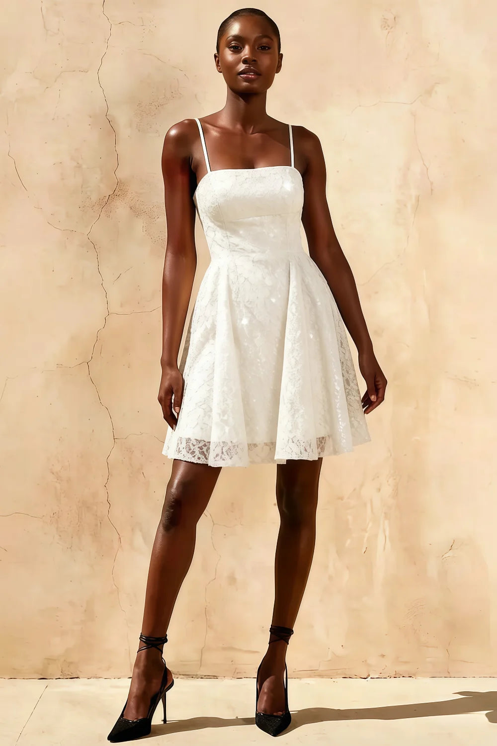 White Glitter Mini Dress | Sequin Lace Gemma Party Dress Main image