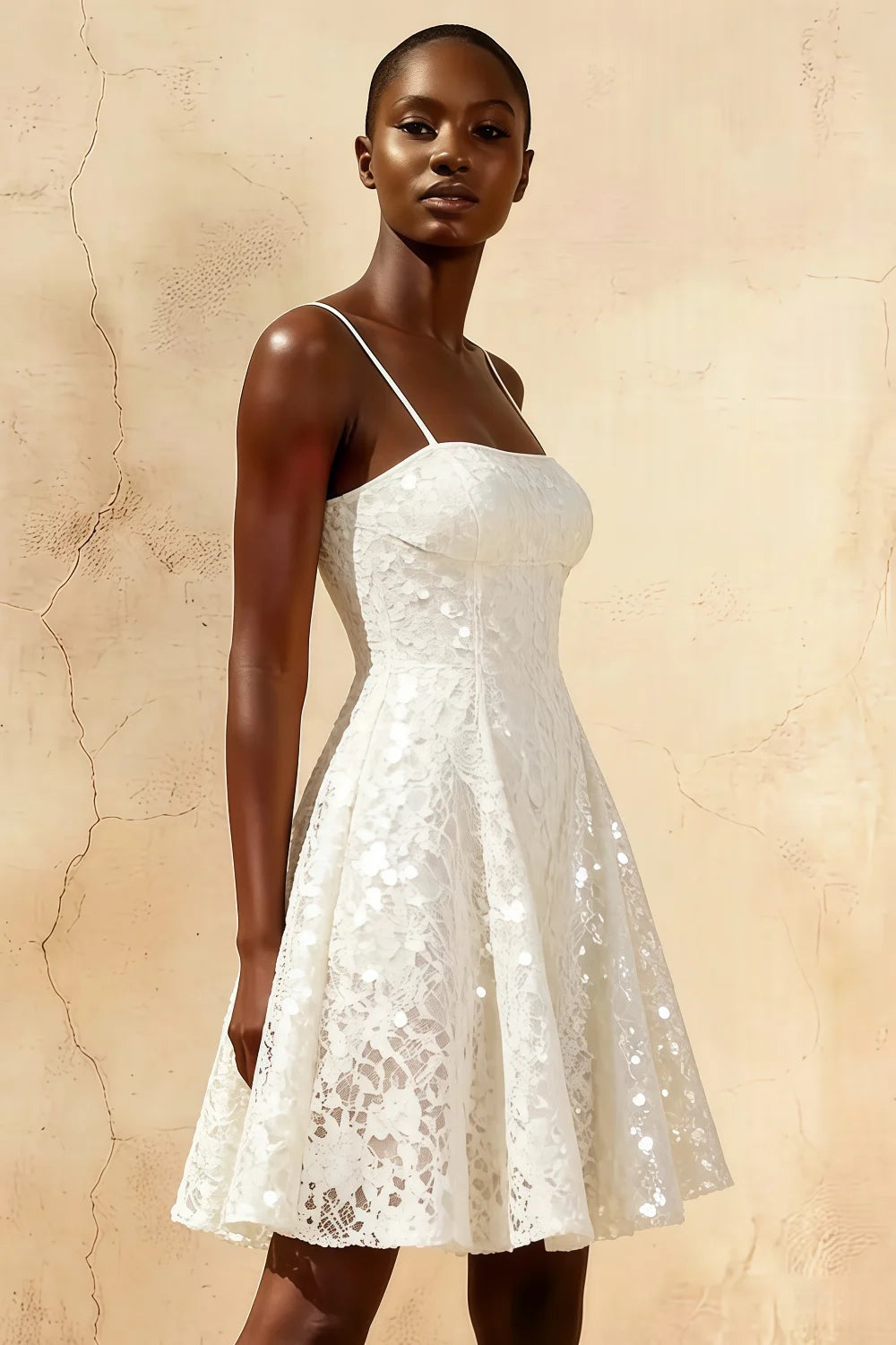 White Glitter Mini Dress | Sequin Lace Gemma Party Dress