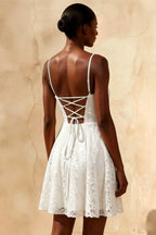 White Glitter Mini Dress | Sequin Lace Gemma Party Dress