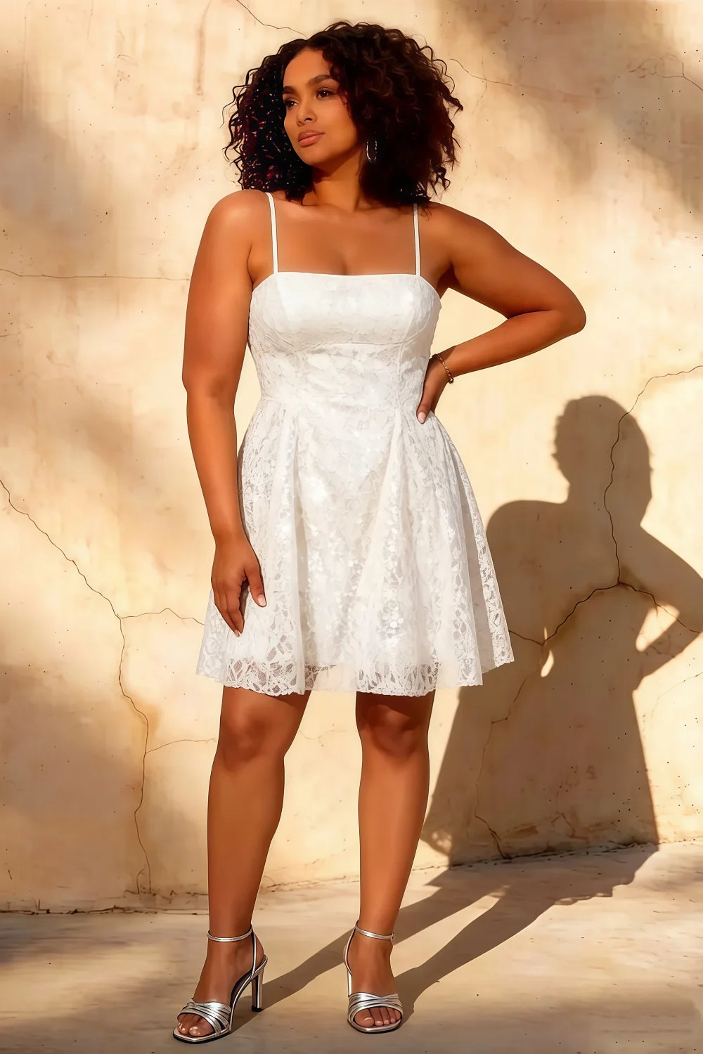 White Glitter Mini Dress | Sequin Lace Gemma Party Dress