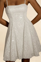 White Glitter Mini Dress | Sequin Lace Gemma Party Dress