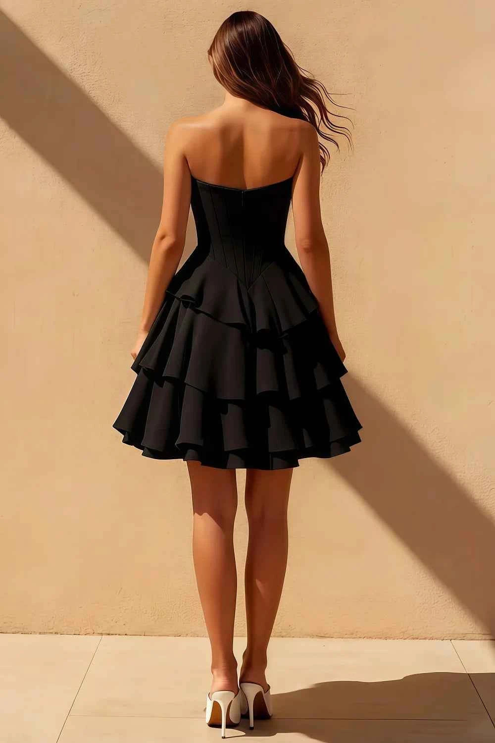 Genevieve Black Ruffle Mini Dress | Corset Bodice Party Gown
