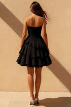 Genevieve Black Ruffle Mini Dress | Corset Bodice Party Gown