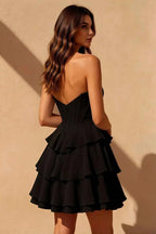 Genevieve Black Ruffle Mini Dress | Corset Bodice Party Gown