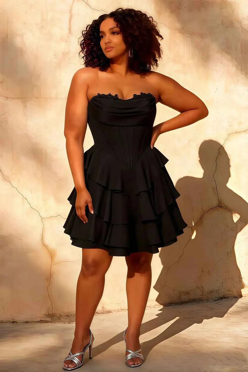 Genevieve Black Ruffle Mini Dress | Corset Bodice Party Gown