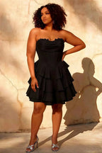Genevieve Black Ruffle Mini Dress | Corset Bodice Party Gown