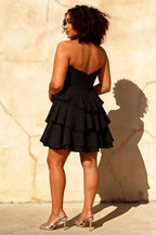 Genevieve Black Ruffle Mini Dress | Corset Bodice Party Gown