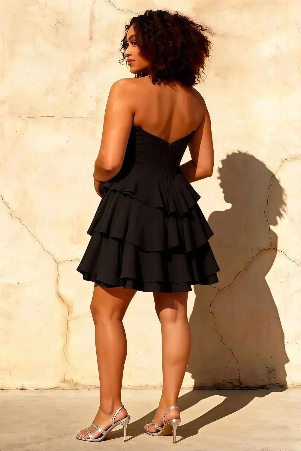 Genevieve Black Ruffle Mini Dress | Corset Bodice Party Gown