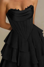 Genevieve Black Ruffle Mini Dress | Corset Bodice Party Gown