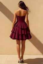 Genevieve Burgundy Ruffle Mini Dress | Corset Tiered Party Dress