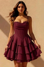 Genevieve Burgundy Ruffle Mini Dress | Corset Tiered Party Dress