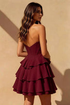 Genevieve Burgundy Ruffle Mini Dress | Corset Tiered Party Dress