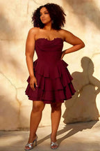 Genevieve Burgundy Ruffle Mini Dress | Corset Tiered Party Dress