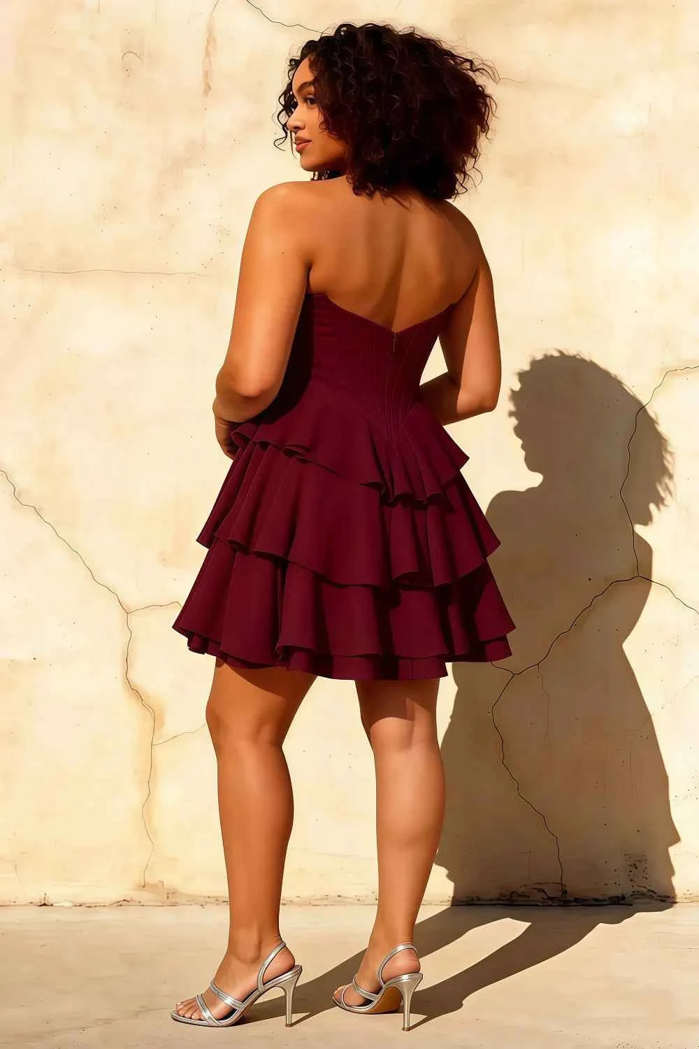 Genevieve Burgundy Ruffle Mini Dress | Corset Tiered Party Dress