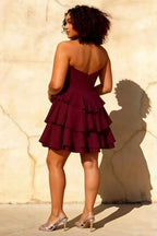 Genevieve Burgundy Ruffle Mini Dress | Corset Tiered Party Dress