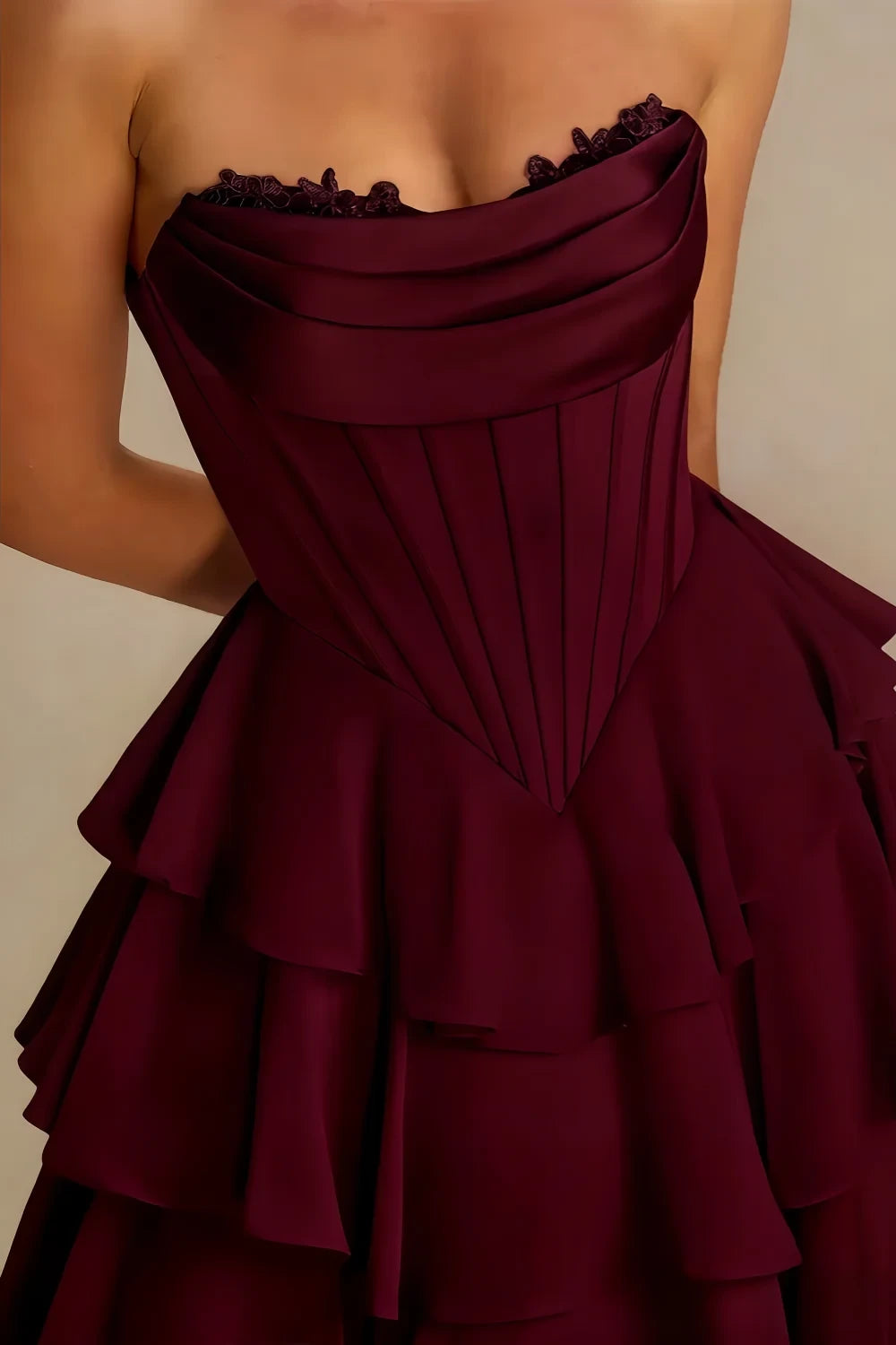 Genevieve Burgundy Ruffle Mini Dress | Corset Tiered Party Dress