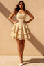 Genevieve Champagne Strapless Ruffle Mini Dress