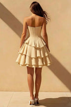 Genevieve Champagne Strapless Ruffle Mini Dress