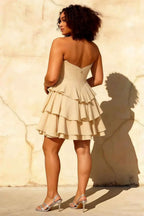 Genevieve Champagne Strapless Ruffle Mini Dress