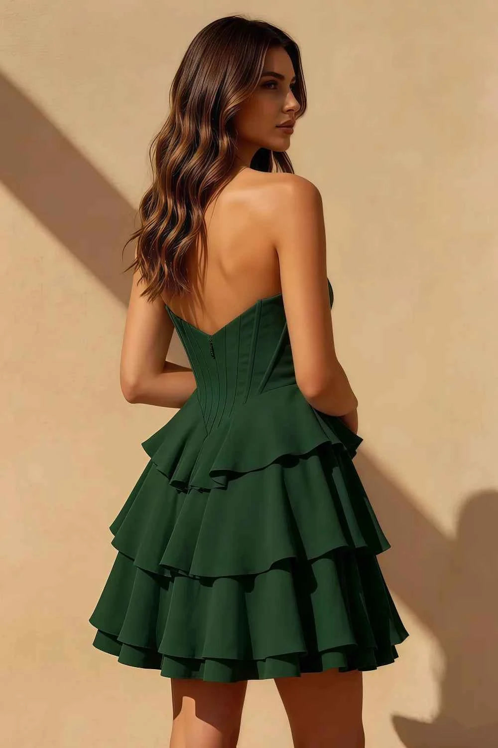 Genevieve Emerald Green Ruffle Mini Dress