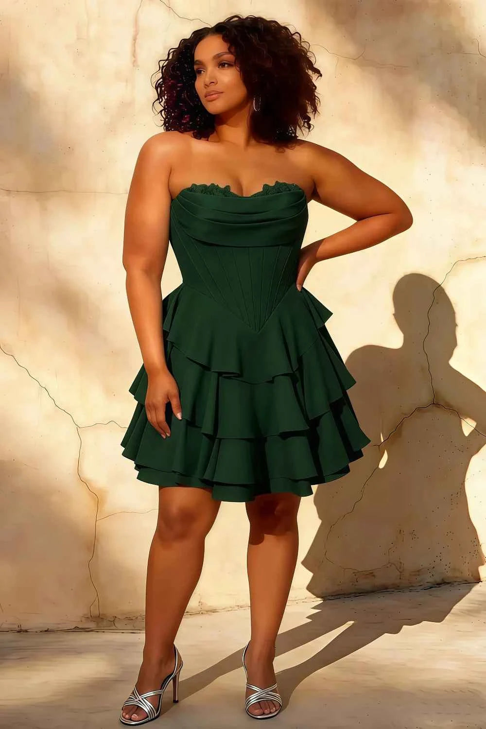 Genevieve Emerald Green Ruffle Mini Dress