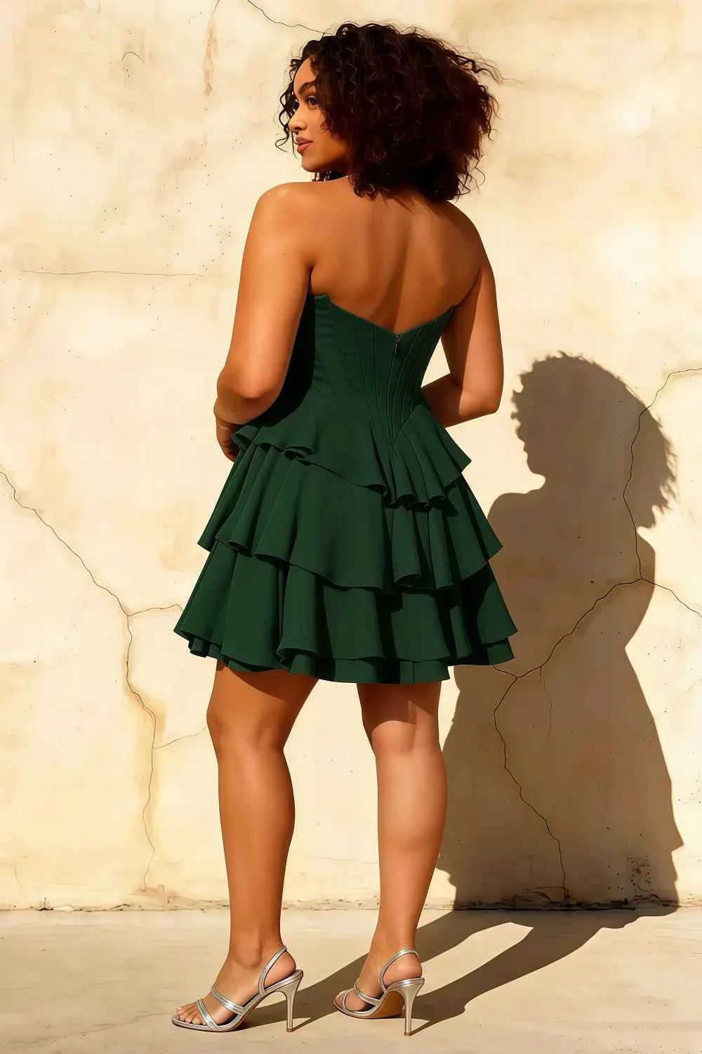 Genevieve Emerald Green Ruffle Mini Dress