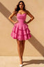 Genevieve Hot Pink Ruffled Mini Dress | Corset Tiered Party Dress
