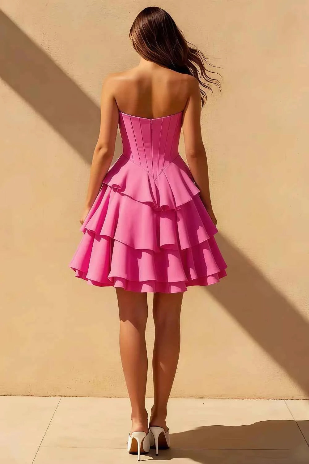 Genevieve Hot Pink Ruffled Mini Dress | Corset Tiered Party Dress