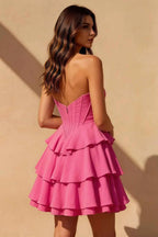 Genevieve Hot Pink Ruffled Mini Dress | Corset Tiered Party Dress