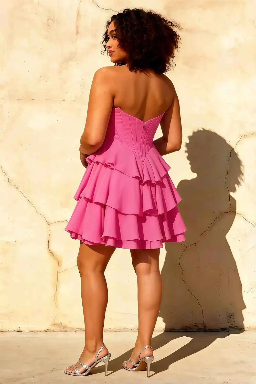 Genevieve Hot Pink Ruffled Mini Dress | Corset Tiered Party Dress