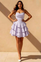 Genevieve Lavender Corset Mini Dress With Ruffles