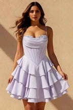 Genevieve Lavender Corset Mini Dress With Ruffles