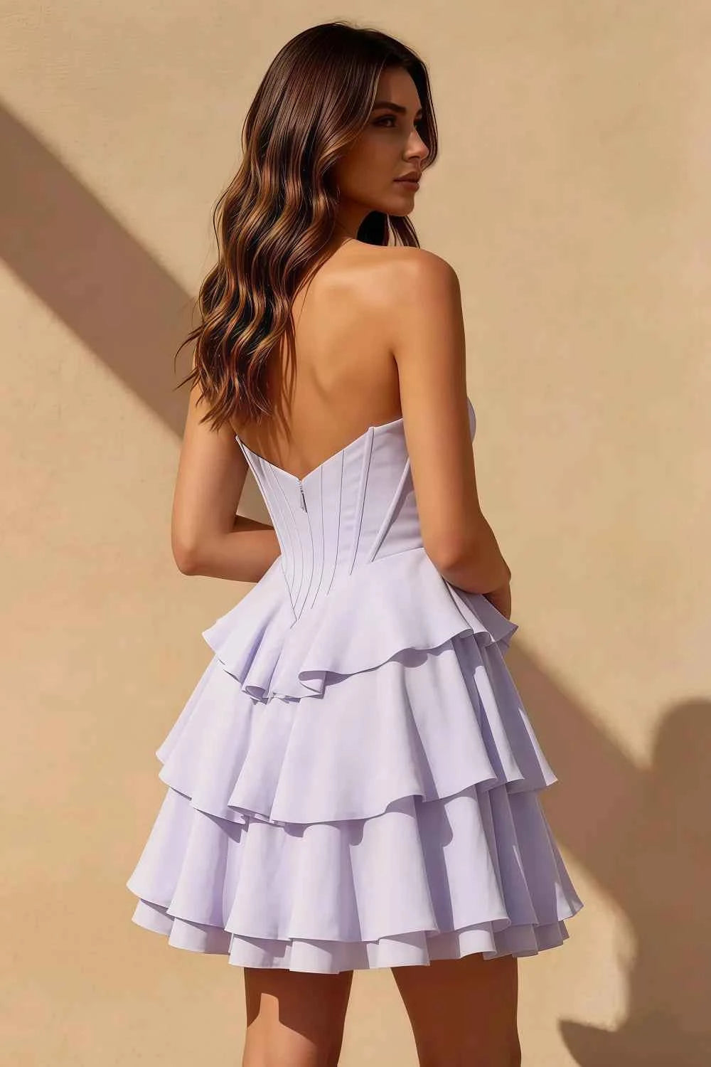 Genevieve Lavender Corset Mini Dress With Ruffles