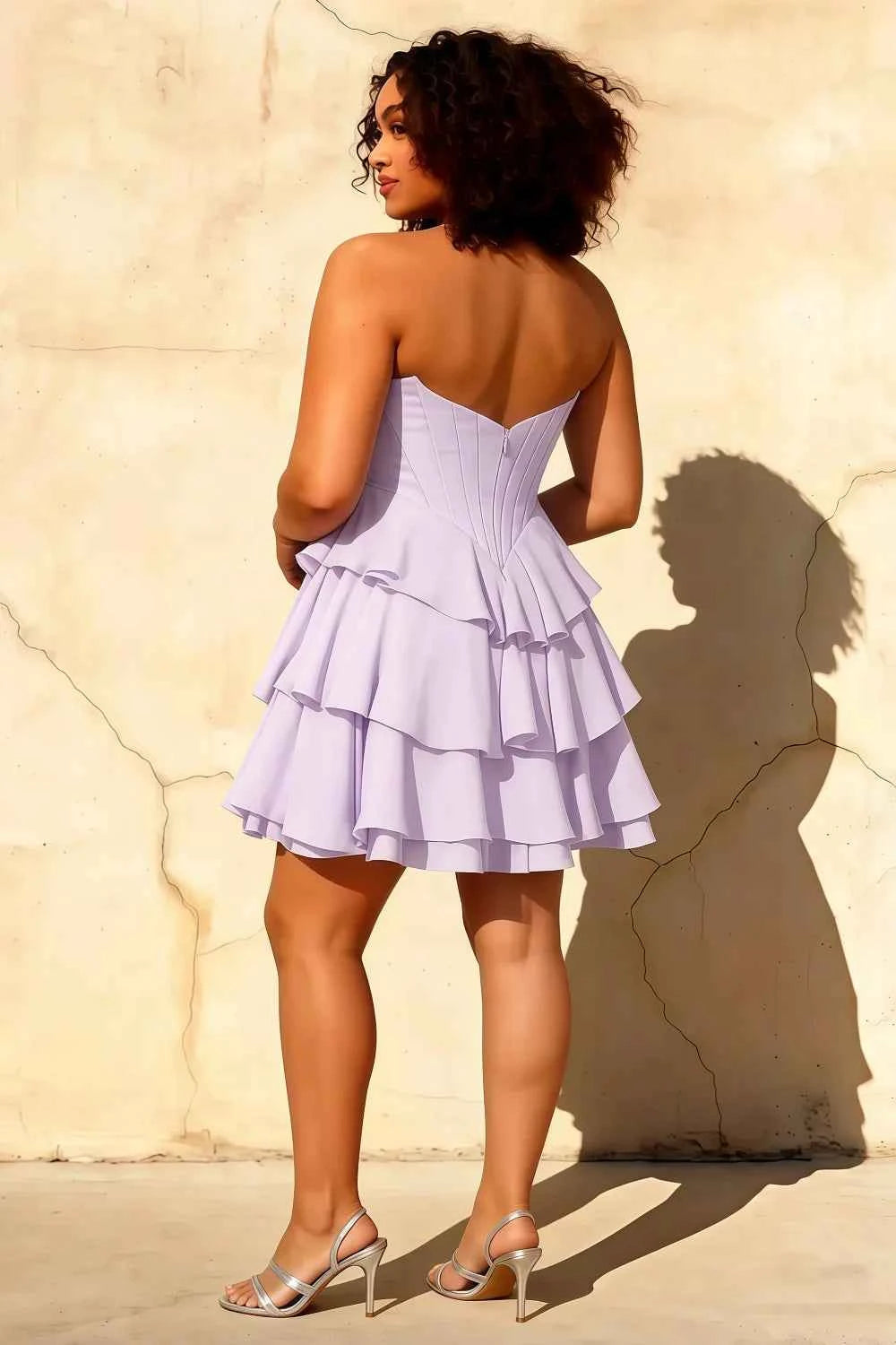 Genevieve Lavender Corset Mini Dress With Ruffles