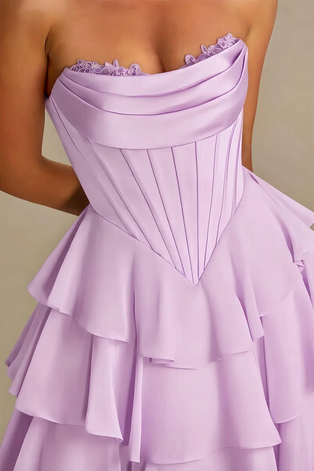 Genevieve Lavender Corset Mini Dress With Ruffles