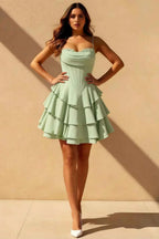 Genevieve Mint Green Corset Mini Ruffle Dress