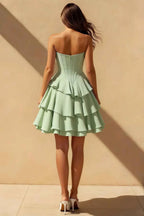 Genevieve Mint Green Corset Mini Ruffle Dress
