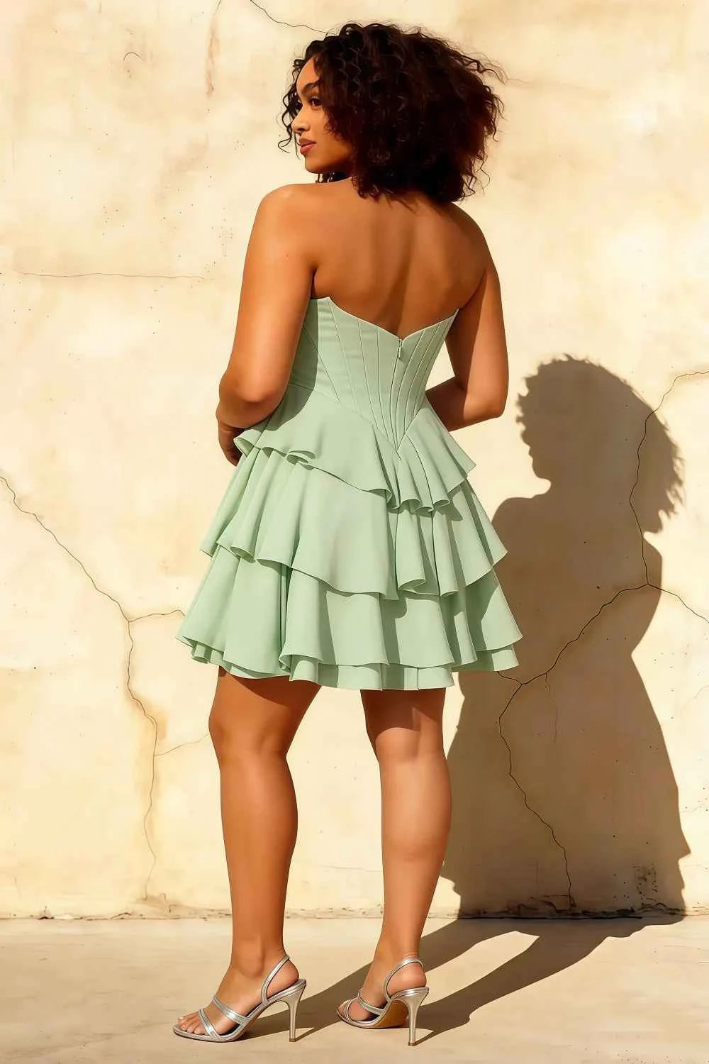 Genevieve Mint Green Corset Mini Ruffle Dress