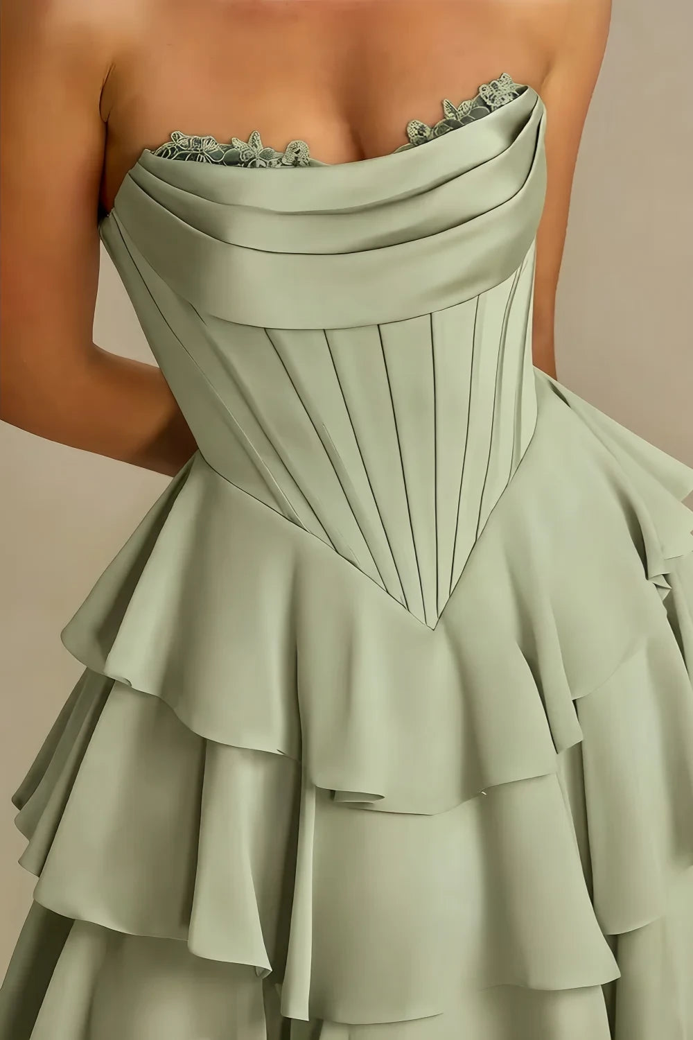 Genevieve Mint Green Corset Mini Ruffle Dress